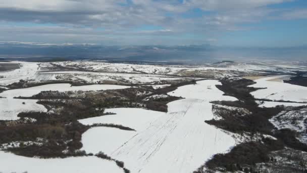 Vista Aérea Inverno Montanha Lyulin Coberta Com Neve Região Cidade — Vídeo de Stock