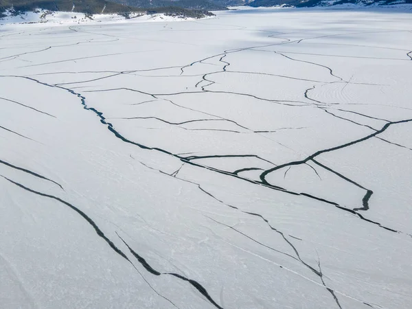 Vista Aerea Invernale Del Serbatoio Batak Coperto Ghiaccio Regione Pazardzhik — Foto Stock