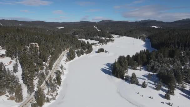 Vue Aérienne Hiver Réservoir Beglika Recouvert Glace Région Pazardzhik Bulgarie — Video