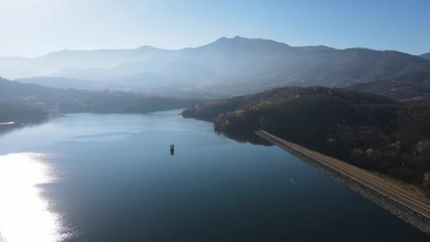 Luchtfoto Van Het Stuwmeer Srechenska Bara Regio Montana Bulgarije — Stockvideo