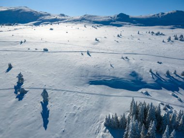 Bulgaristan 'ın Sofya Şehir Bölgesi, Vitosha Dağı' nın Hava Kış Manzarası