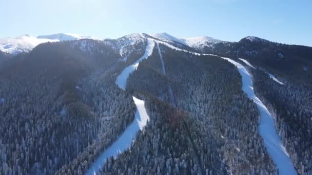 Vista Aérea Inverno Montanha Rila Perto Estância Esqui Borovets Região — Vídeo de Stock