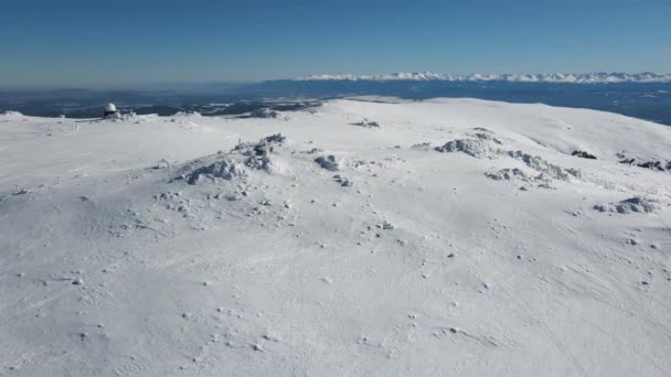 Aerial Winter View Vitosha Mountain Cherni Vrah Peak Sofia City — Stock Video