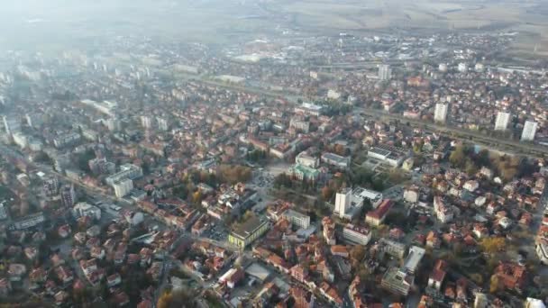 Καταπληκτική Θέα Aerial Ηλιοβασίλεμα Της Πόλης Kyustendil Βουλγαρία — Αρχείο Βίντεο