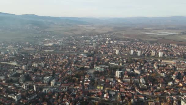Fantastisk Antenn Solnedgång Utsikt Över Staden Kyustendil Bulgarien — Stockvideo