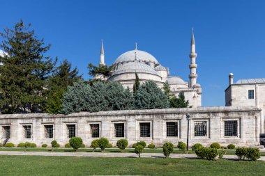 İSTANBUL, TURKEY - 26 Temmuz 2019: İstanbul, Türkiye 'de Süleyman Camii (Osmanlı İmparatorluğu Camii) inşaatı