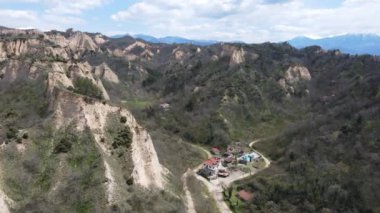 Melnik kum piramitlerinin hava manzarası, Blagoevgrad bölgesi, Bulgaristan
