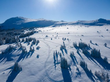 Bulgaristan 'ın Sofya Şehir Bölgesi, Vitosha Dağı' nın Hava Kış Manzarası