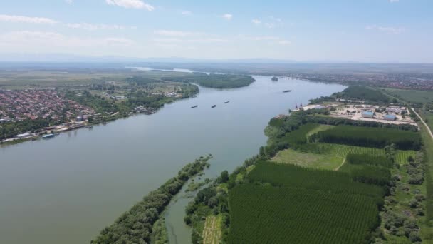 Vista Aérea Ciudad Calafat Costa Del Río Danubio Región Dolj — Vídeo de stock