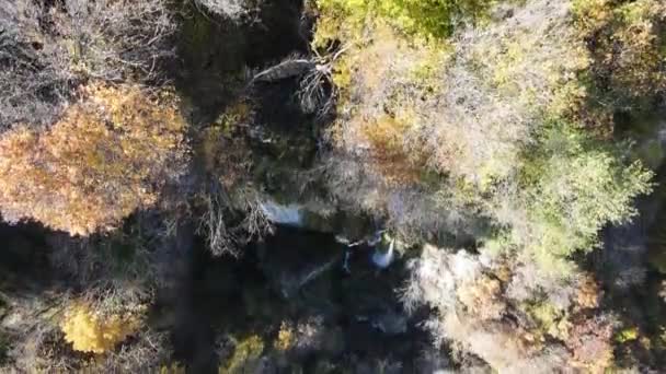 Воздушный Осенний Вид Польский Водопад Скакавица Горе Земен Кюстендил Болгария — стоковое видео
