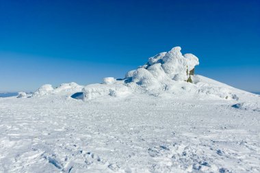 Bulgaristan 'ın Sofya kentinin Cherni Vrah zirvesi yakınlarındaki Vitosha Dağı' nın kış manzarası