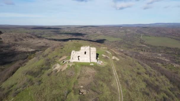 Aerial View Ruins Medieval Bukelon Fortress Village Matochina Haskovo Region — Stock Video