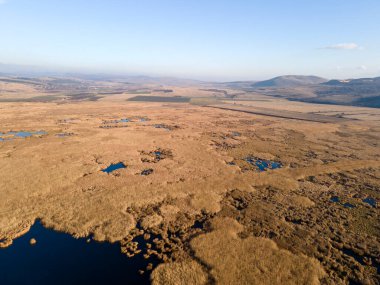 Bulgaristan 'ın Sofya bölgesindeki Dragoman bataklığının havadan sonbahar manzarası