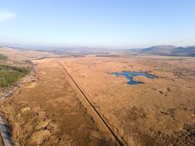 Bulgaristan 'ın Sofya bölgesindeki Dragoman bataklığının havadan sonbahar manzarası