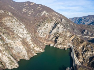 Krichim Barajı 'nın havadan manzarası, Rhodopes Dağı, Filibe Bölgesi, Bulgaristan