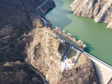 Krichim Barajı 'nın havadan manzarası, Rhodopes Dağı, Filibe Bölgesi, Bulgaristan