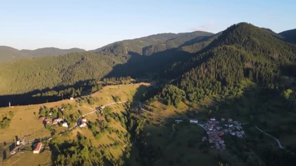 Flygfoto Solnedgång Över Byn Gela Smolyan Region Bulgarien — Stockvideo