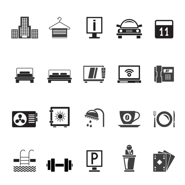 Silhouette Hotel Motel Accommodation Icons Vector Icon Set — Stock Vector