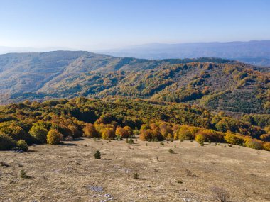 Bulgaristan 'ın Pernik Bölgesi Golemi zirvesi yakınlarındaki Erul dağının şaşırtıcı sonbahar manzarası