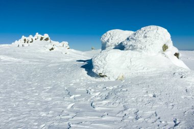 Bulgaristan 'ın Sofya kentinin Cherni Vrah zirvesi yakınlarındaki Vitosha Dağı' nın kış manzarası