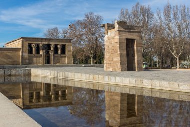 Madrid, İspanya - 23 Ocak 2018: görünüm Debod Tapınağı şehir Madrid, İspanya, Amazing