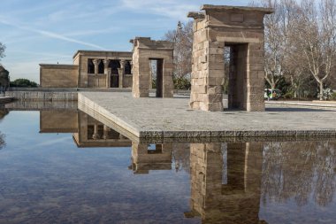 Madrid, İspanya - 23 Ocak 2018: görünüm Debod Tapınağı şehir Madrid, İspanya, Amazing