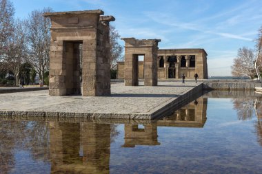 Madrid, İspanya - 23 Ocak 2018: görünüm Debod Tapınağı şehir Madrid, İspanya, Amazing