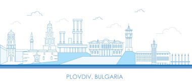 Bulgaristan 'ın Filibe kentinin Skyline panoraması - vektör illüstrasyonu