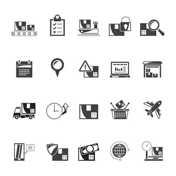 Silhouette Cargo Shipping Logistics Transportation Icons Vector Icon Set — Stock Vector