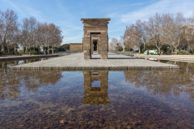 Madrid, İspanya - 23 Ocak 2018: görünüm Debod Tapınağı şehir Madrid, İspanya, Amazing