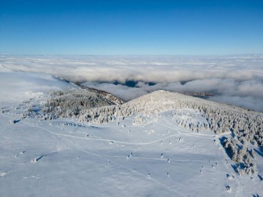 Bulgaristan 'ın Sofya Şehir Bölgesi, Vitosha Dağı' nın Hava Kış Manzarası