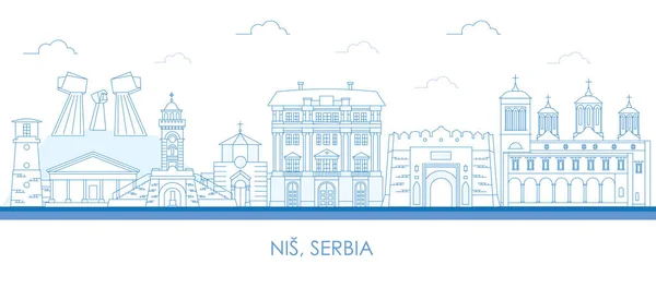 Obrys Panorama Města Nis Srbsko Vektorová Ilustrace — Stockový vektor