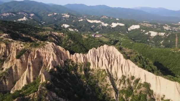 Flygfoto Solnedgång Bild Rozhen Sand Pyramider Blagoevgrad Region Bulgarien — Stockvideo