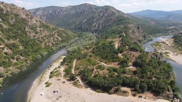 Vista Aérea Del Meandro Del Río Arda Embalse Ivaylovgrad Bulgaria — Vídeos de Stock