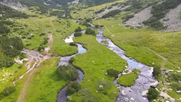 Uitzicht Vanuit Lucht Rivier Banderitsa Bij Pirin Mountain Bulgarije — Stockvideo