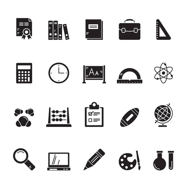 Siluet Eğitim Okul Simgeler Vector Icon Set — Stok Vektör