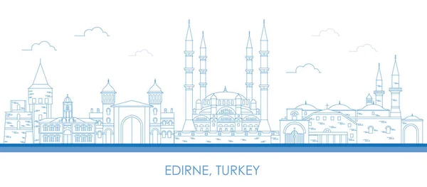 Türkiye Nin Edirne Kentinin Skyline Görünümü Vektör Illüstrasyonu — Stok Vektör