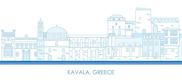 Aperçu Panorama Skyline Ville Kavala Grèce Illustration Vectorielle — Image vectorielle