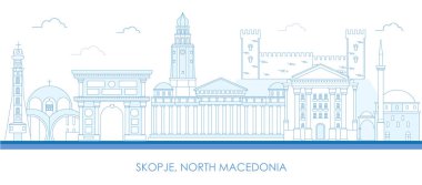 Üsküp, Kuzey Makedonya 'nın Skyline kentinin ana hatları - vektör illüstrasyon