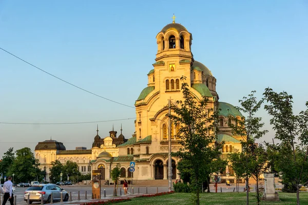 Sofia Bulgaria August 2021 Vedere Uimitoare Apus Soare Catedralei Sfântul — Fotografie, imagine de stoc