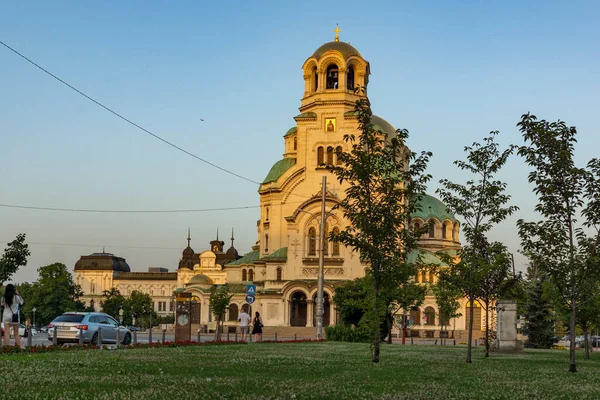 Sofia Bułgaria Sierpnia 2021 Niesamowity Widok Zachód Słońca Katedry Aleksandra — Zdjęcie stockowe