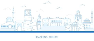 Ioannina, Epirus, Yunanistan 'ın Skyline ana hatları - vektör illüstrasyon