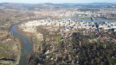 Bulgaristan 'ın Kardzhali ve Arda nehrinin hava panoramik manzarası