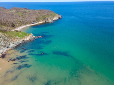 Bulgaristan 'ın Burgaz Bölgesi' nin Rezovo kasabası yakınlarındaki Silistar plajının hava manzarası