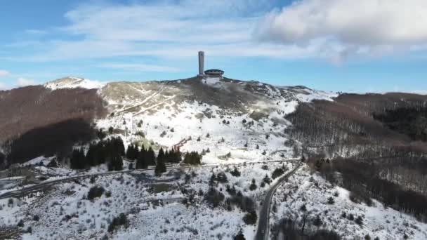 Buzludha Bulgarije Januari 2021 Luchtfoto Van Abandoned Memorial House Van — Stockvideo