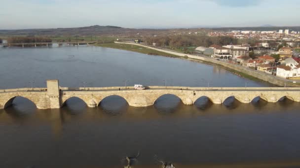 Aerial View Sixteenth Century Mustafa Pasha Bridge Old Bridge Maritsa — Stockvideo
