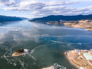 Bulgaristan 'ın Smolyan Bölgesi, Dospat Reservoir hava manzarası