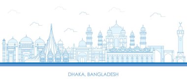 Bangladeş, Dhaka şehrinin Skyline panoraması - vektör illüstrasyonu