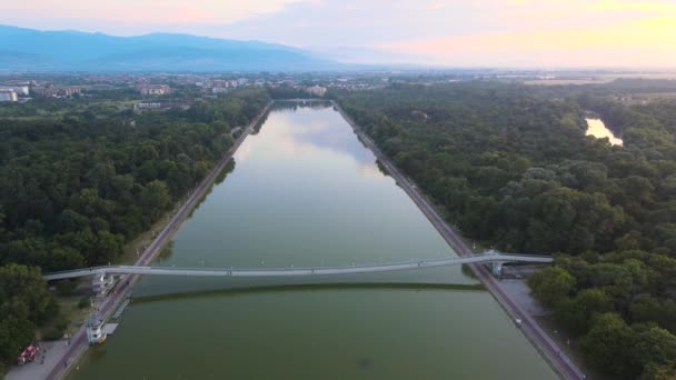 Flygfoto Solnedgång Över Roddplats Staden Plovdiv Bulgarien — Stockvideo
