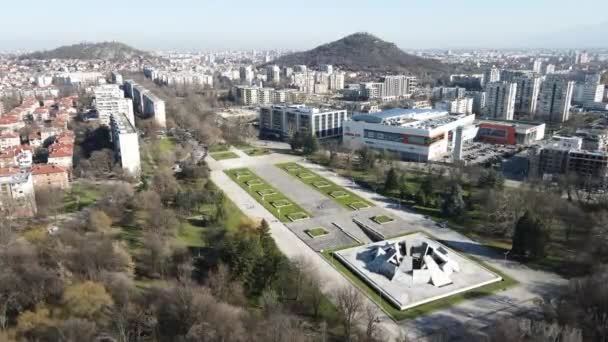 Plovdiv Bulgarien Februar 2021 Luftaufnahme Des Gedenkkomplexes Hillock Der Brüderlichkeit — Stockvideo